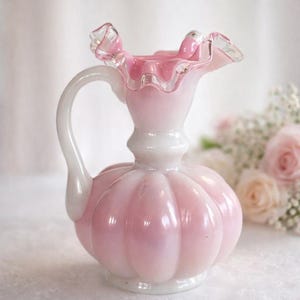 Fenton Pink Ruffle Vase and Pitcher - Etsy
