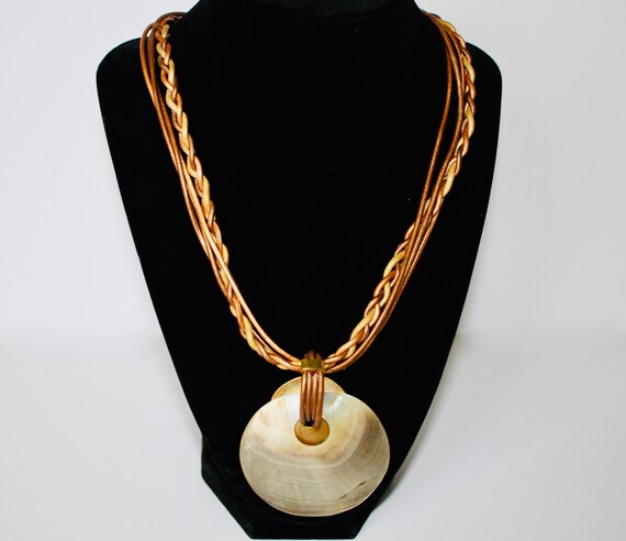 Fabulous Beachwear Necklace, Gold and Brown Braid… - image 2