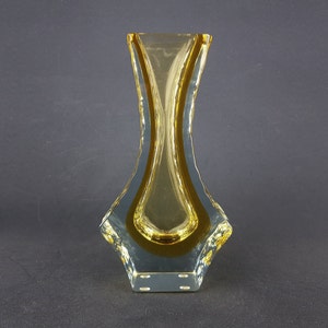 Vintage 1960-70s MURANO SOMMERSO GLASS Yellow Vase by Alessandro Mandruzzato Italian Art Glass