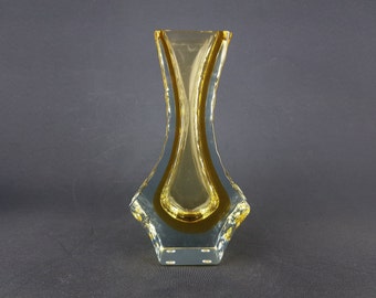 Vintage 1960-70s MURANO SOMMERSO GLASS Yellow Vase by Alessandro Mandruzzato Italian Art Glass