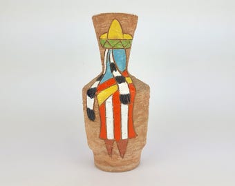 Vintage Fratelli Fanciullacci vase with Mexican people decor 1950-1960