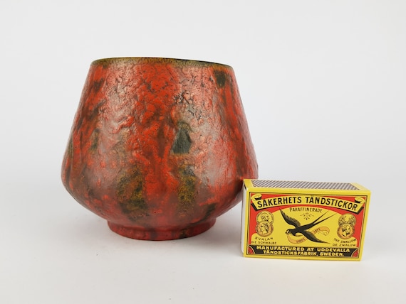 Vintage RUSCHA KERAMIK Fat Lava Vase / Planter z dekorem