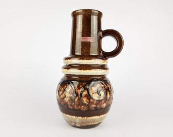 Jarrón vienés vintage SCHEURICH KERAMIK con asa de lava marrón 428-26, cerámica de Alemania Occidental, década de 1970