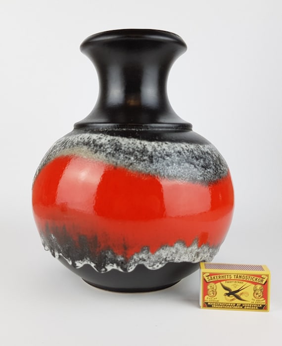 Vintage BAY KERAMIK Black and Red Fat Lava Vase 66 25 West - Etsy