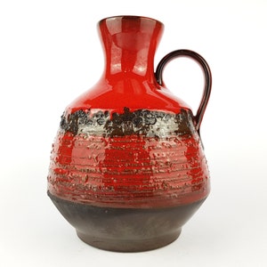 Vintage Red and Black SIERHAHN KERAMIK Siershahner Fabrik Fat Lava Vase 105-20 West German Pottery