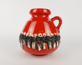 Vintage Red Handled SCHLOSSBERG Keramik Fat Lava Vase from West Germany 1960s