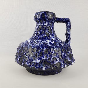 Vintage ES KERAMIK (Emons und Sohne) Blue and White Fat Lava Vase 863/19 West German Pottery 1970s