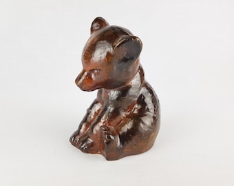 Vintage MOBACH Ceramic Brown Copper Figurine Bear from Dutch Studio Pottery Utrecht by Klaas II Mobach 1938