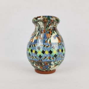 Art Deco French GERBINO VALLAURIS Multicolored Ikebana Vase Polychrome Earthenware 1920s 1930s Antique