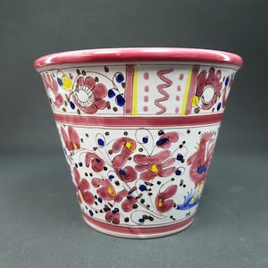 Vintage FRATELLI FANCIULACCI Multi Colored Planter with Handpainted Flower decor Italy 1960s