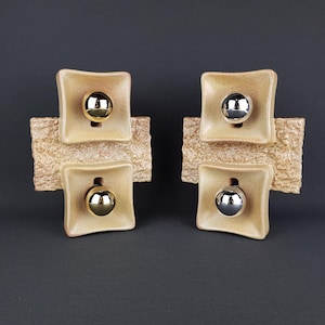 Set of 2 Vintage TRAUDEL BRUNQUELL Beige Wall Lamps West German Pottery 1970s