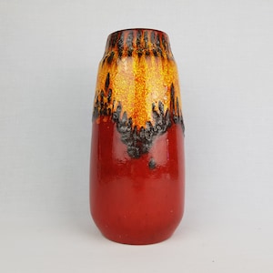 Vintage SCHEURICH KERAMIK Red and Orange Fat Lava Vase 203 26 West German Pottery 1970s