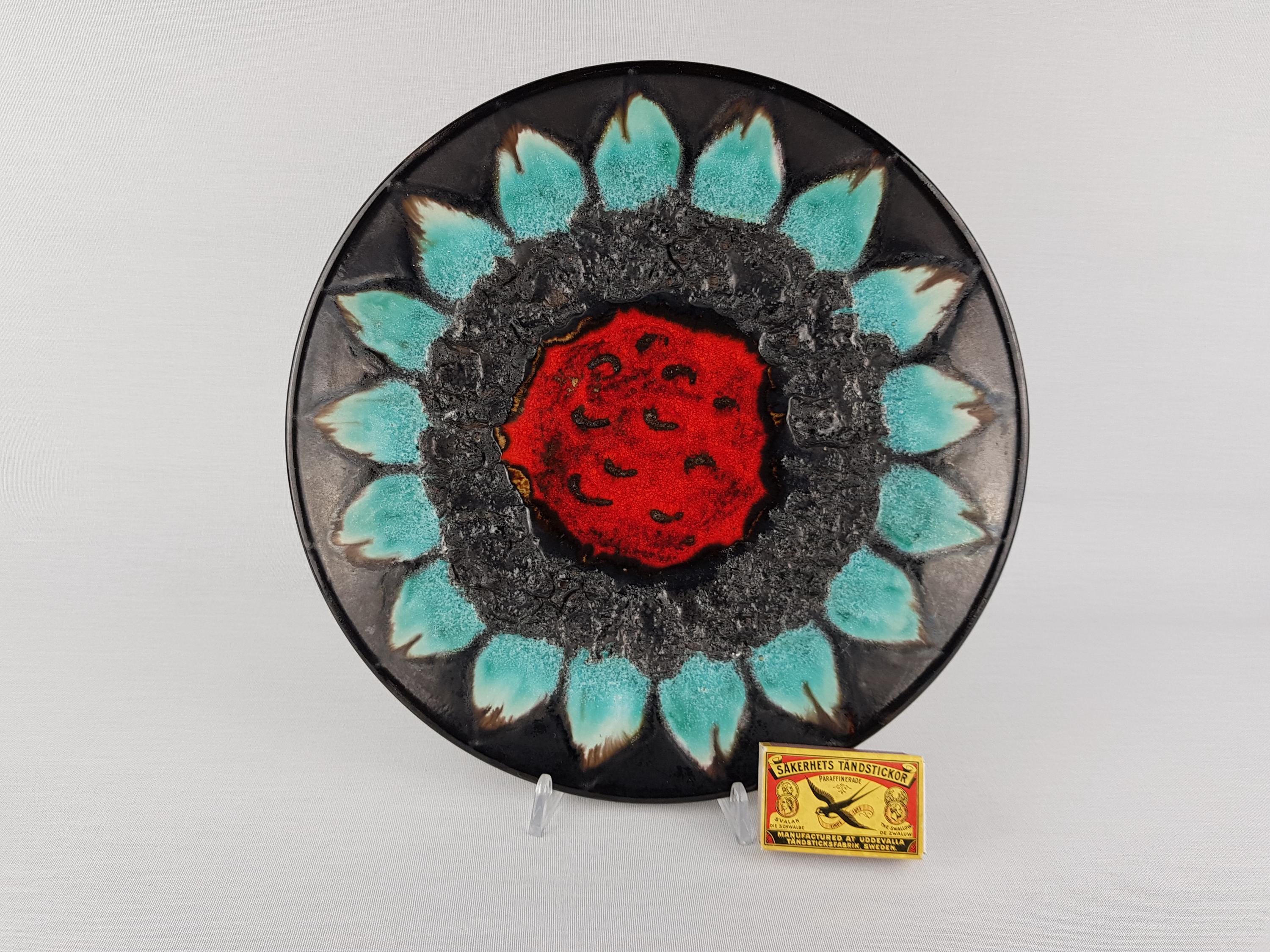 工芸品 Vintage Ruscha Fat Lava Wall Plate Vintage RUSCHA KERAMIK Fat Lava Wall Plate, Flower Decor 1970s
