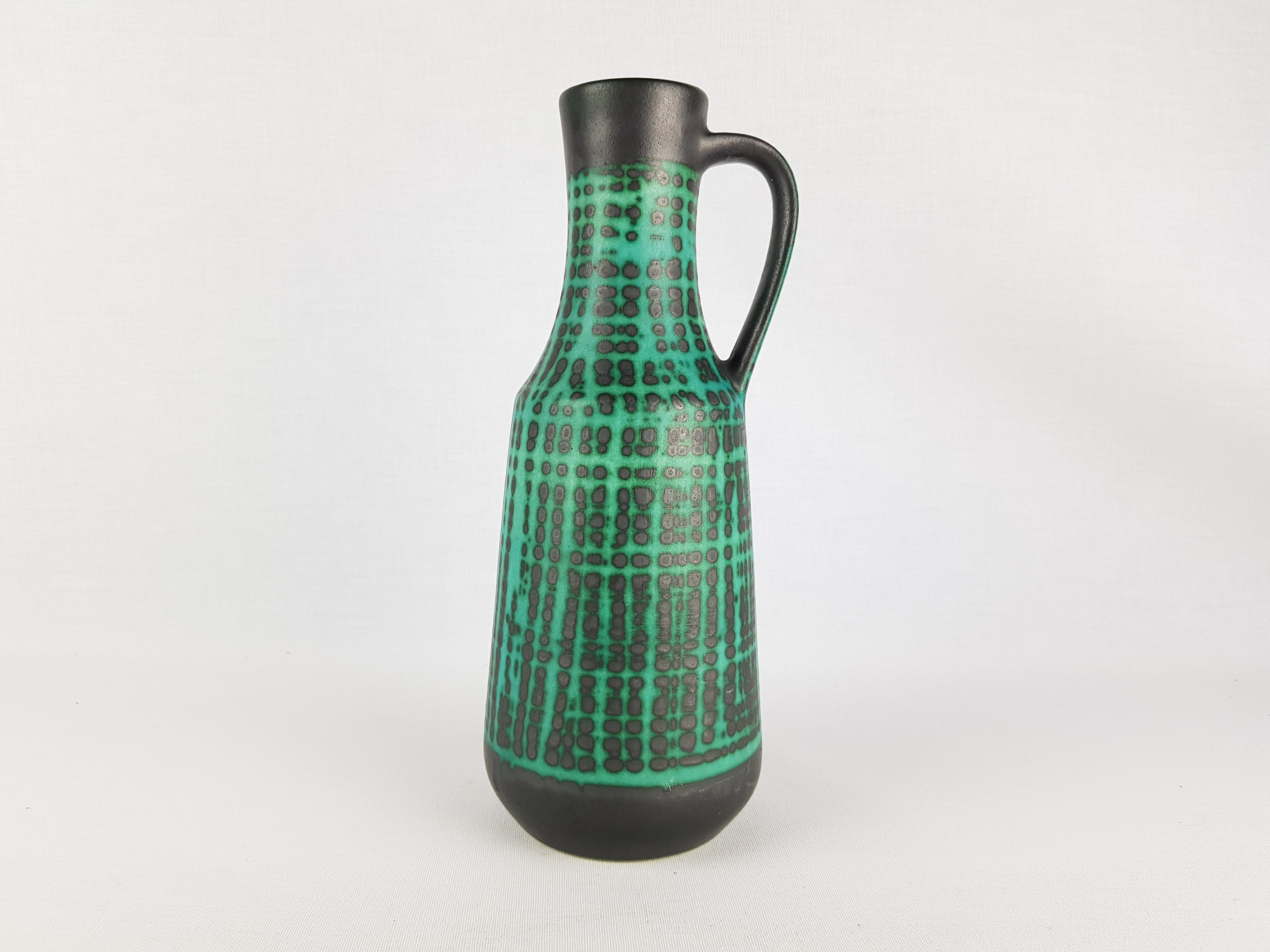 Vintage JASBA KERAMIK Handled Green Vase 1215-25 West German