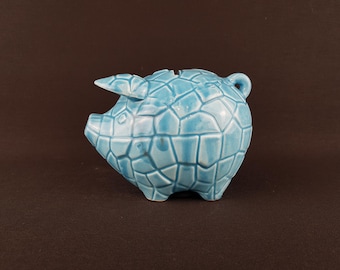 Vintage TILSO JAPAN Light Blue Figurine Piggy Bank Saving Money Box with Geometric Pattern Japanese Pottery
