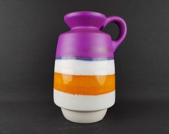 Vintage WALTHER BECHT Handled Purple, Orange and White Vase 668/2 West German Pottery 1970s Oberhessische Keramik