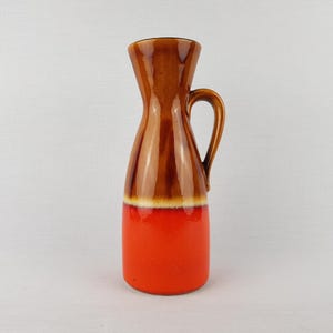 Vintage CARSTENS KERAMIK Austria, Handled Brown and Orange Vase 1526 23 West German Pottery 1960s