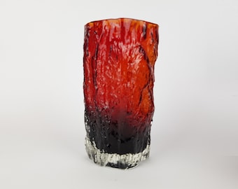 Vintage JAPANESE Red Black Bark Textured Vase from SHOEI HANDCRAFT Tajima Glass Japan 1970s