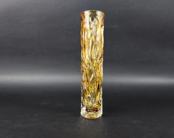 Vintage INGRID GLAS Yellow Cylinder Vase Wave Design German Pottery 1960s 1970s