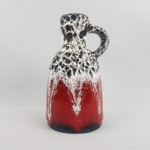 Vintage JOPEKO KERAMIK Red and White Fat Lava Vase 908 18 West German Pottery 1970s