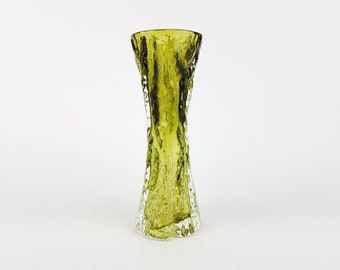 Vintage INGRID GLAS Olive Green Glass Vase Wave Decor German Design Glass Art 1960 1970s