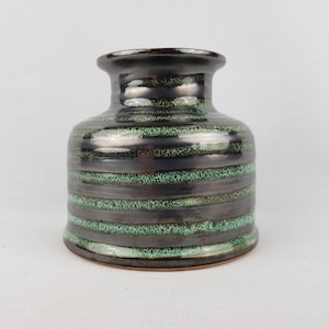 Vintage VEB GRAFENRODA Metallic Black Green Vase 147 10 East German Pottery 1950s