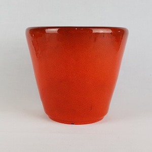 Vintage Red Orange Ceramic Planter Flower Pot Retro Pottery 1970s