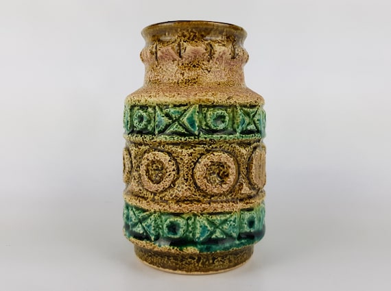 Vintage BAY KERAMIK Brown and Beige Fat Lava Vase 70 14 by Bodo Mans West German Pottery