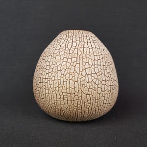Vintage ALBERT KIESSLING Beige Studio Vase with Brown Snake Skin East German Pottery 1970s