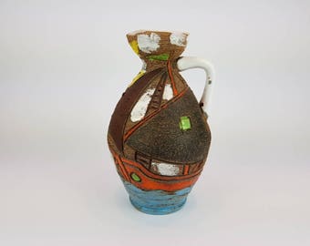Vintage Handled FRATELLI FANCIULLACCI Vase With Sailing Ships Decor From Italy 8206 1960s