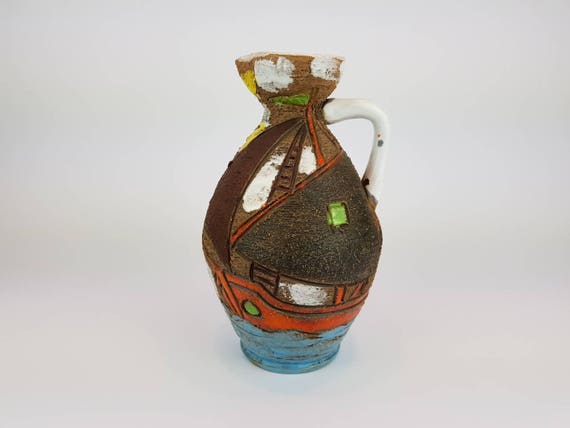 Vintage Handled FRATELLI FANCIULLACCI Vase With Sailing Ships