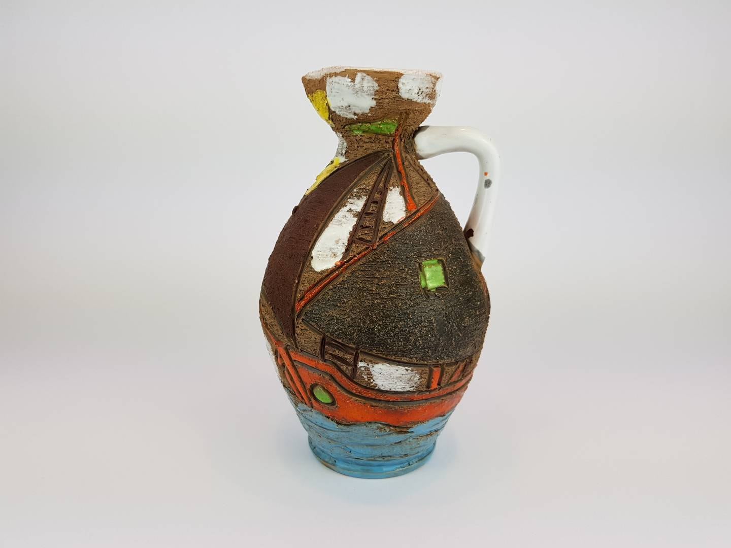 Vintage Handled FRATELLI FANCIULLACCI Vase With Sailing Ships