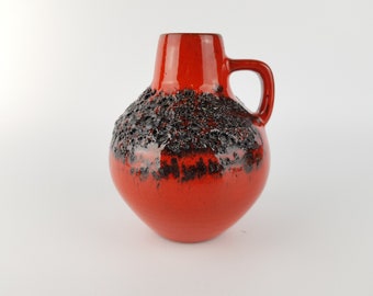 Vintage KREUTZ KERAMIK Small Red Fat Lava Vase 207 West German Pottery 1970s