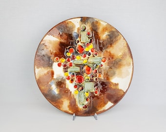 XL Vintage RUSCHA KERAMIK Wall Plate With Mushroom Decor 717/3 West German Pottery 1970s