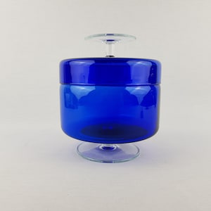 Vintage ROYAL LEERDAM KRISTALUNIE Blue Cookie Jar by Floris Meydam Dutch Glass Art