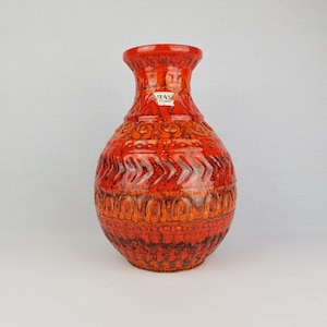 Vintage BAY KERAMIK Reddish Orange Vase attributed to Bodo Mans 92 30 West German Pottery 1970s