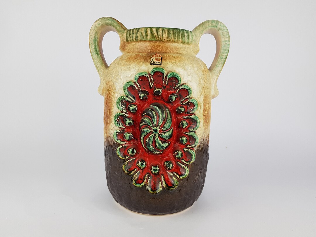Vintage Multi Colored DÜMLER & BREIDEN Fat Lava Vase 51/25 Relief