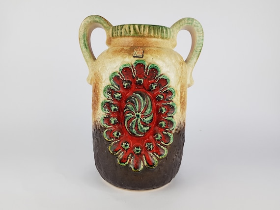 Vintage Multi Colored DÜMLER & BREIDEN Fat Lava Vase 51/25 Relief