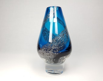 Jarrón vintage SCHOTT ZWIESEL de vidrio azul con diseño de Florida de Heinrich Loffelhardt, década de 1960-70