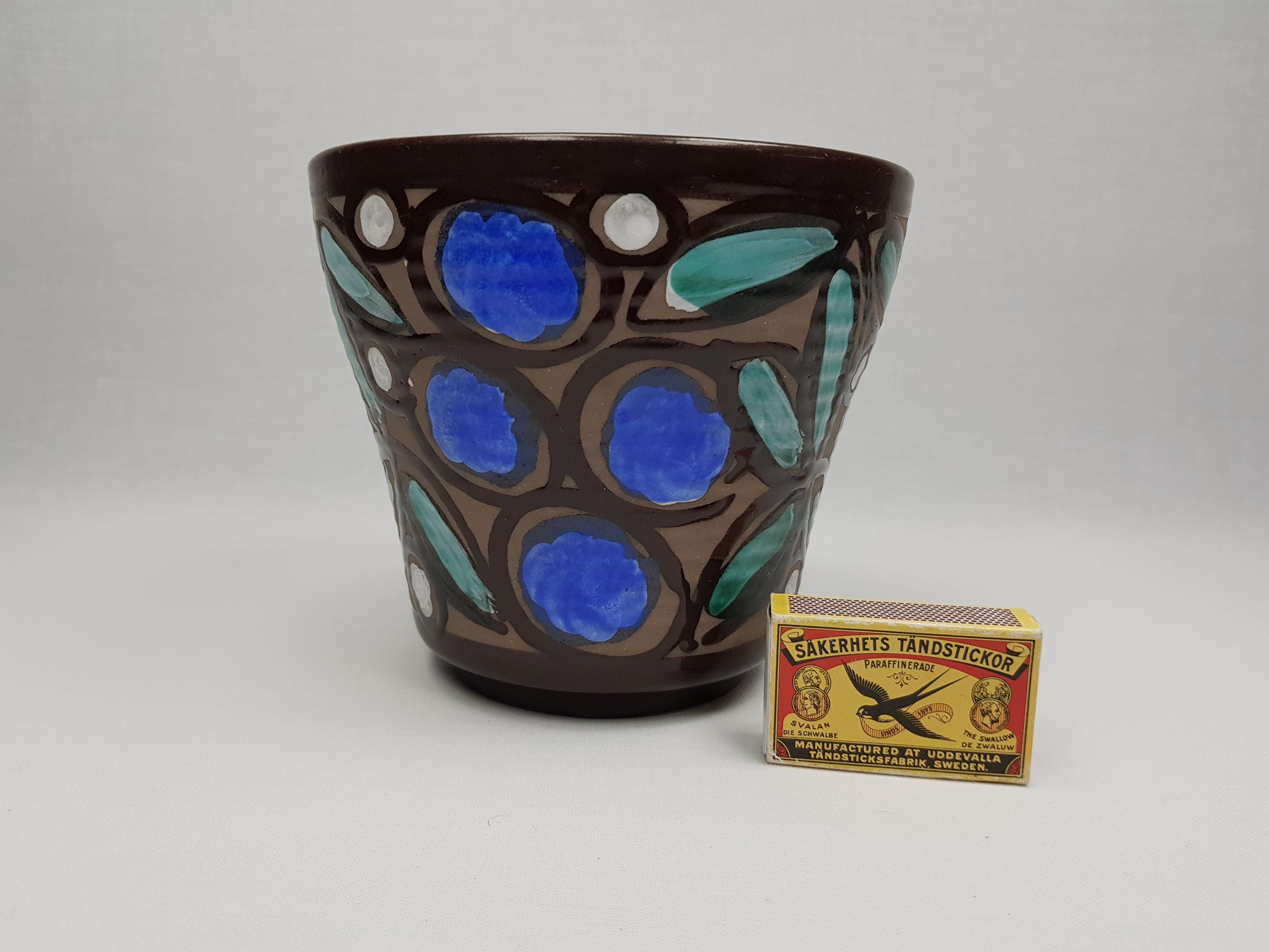 Pot Veb Vintage VEB STREHLA Flower Pot Planter Brown With Flowery Leaf Decor ...