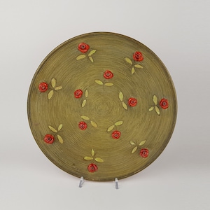Vintage Italian Wall Plaque Bowl with Roses Alla Moda Italian Pottery Fratelli Fanciullacci / Bitossi  imported by US importer Elbee 1950s