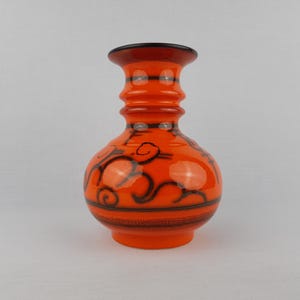 Vintage FLORA GOUDA HOLLAND Orange Vase With Tokio Decor 721 Dutch Pottery 1970s