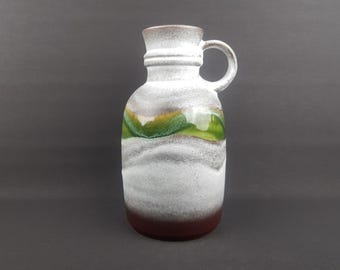 Vintage STEULER KERAMIK Handled White Grey Brown and Green Vase 310-25 West German Pottery 1970s