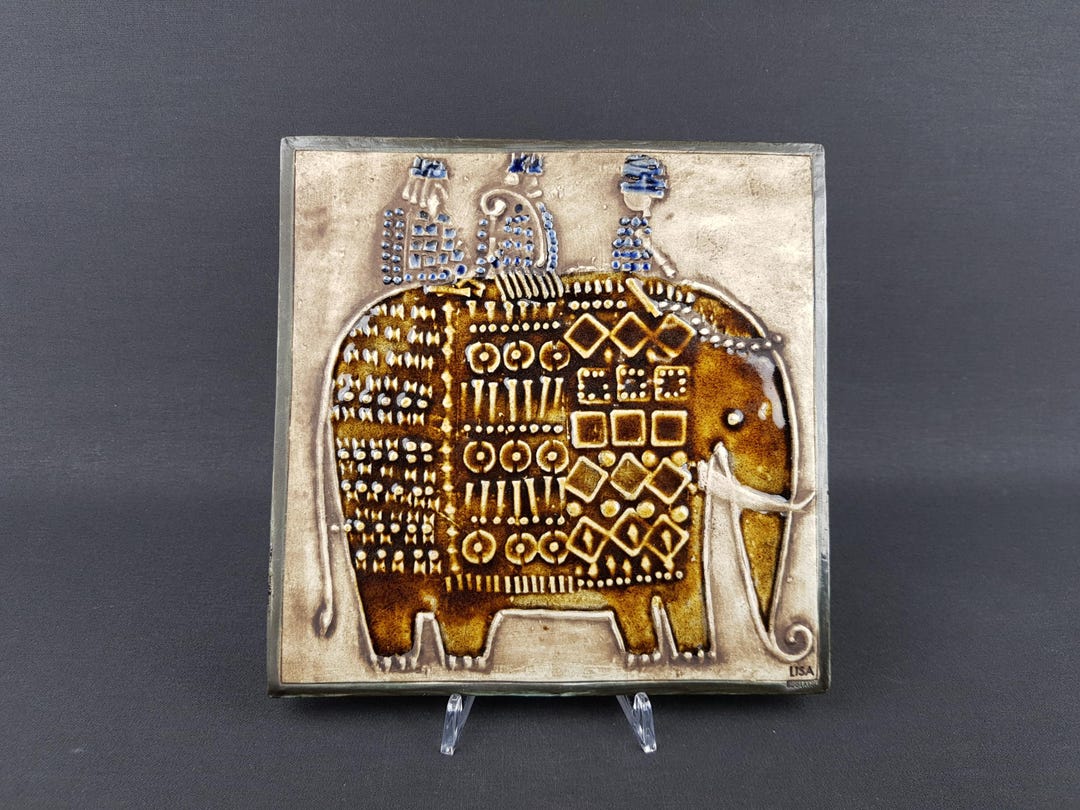 Vintage LISA LARSON for Gustavsberg, Tile With Elephant From the