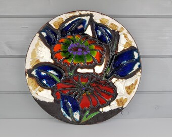 XXL MAREI KERAMIK (Majolikafabrik Rheinbach) Wall Plate Floral Decor West German Pottery 1970s