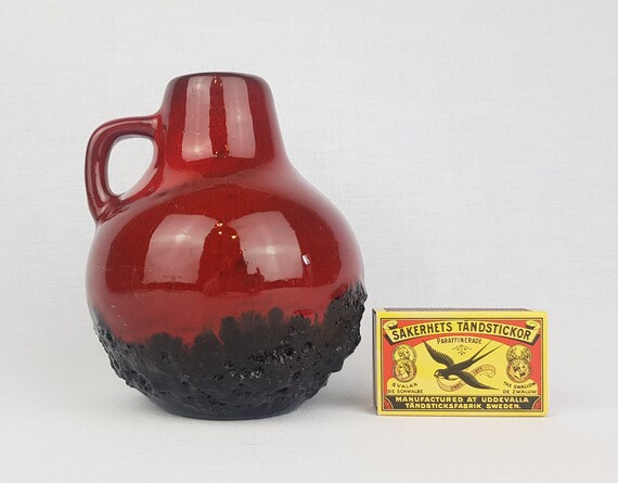 Vintage KREUTZ KERAMIK Red Fat Lava Vase 207 West German Pottery