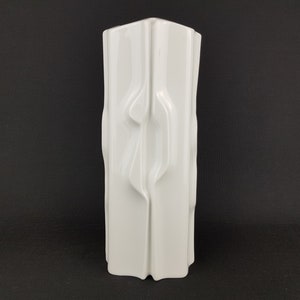 Vintage FURSTENBERG PORZELLAN White Vase With Organic Fold Decor by Klaus Henning 1971