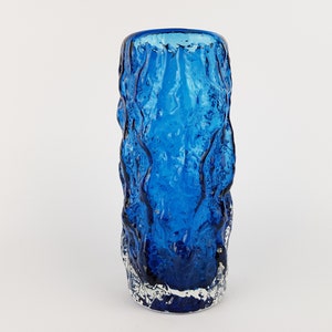 Vintage BLUE GLASS Vase, Inspired bij Whitefriars kingfisher by Geoffrey Baxter