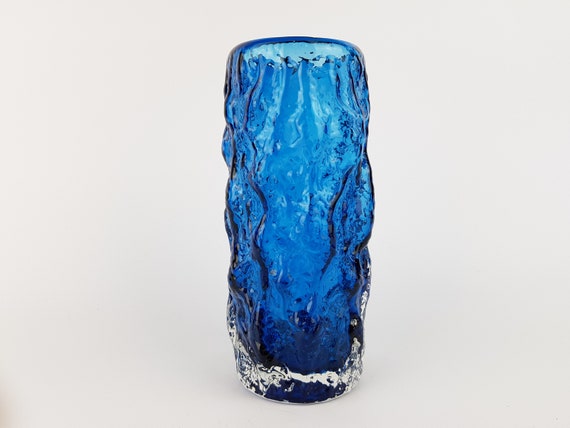 Vintage BLUE GLASS Vase, Inspired Bij Whitefriars Kingfisher