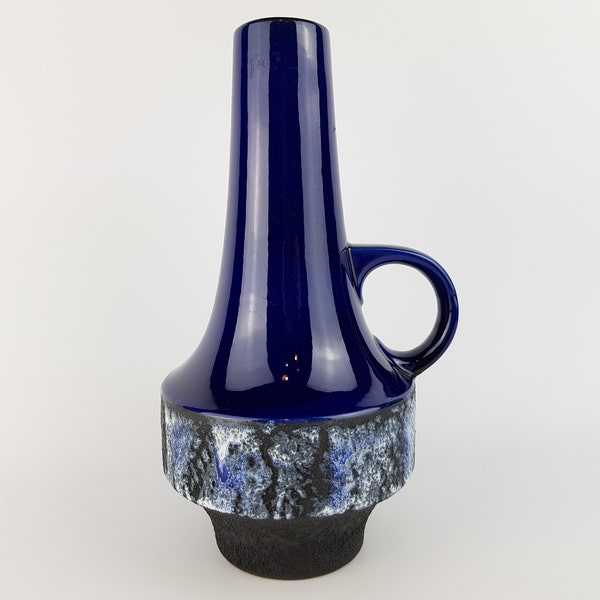 Vintage Blue CARSTENS TONNIESHOF Keramik Fat Lava Vase with Mälmo decor 1525-28 by Heinz Siery 1966s